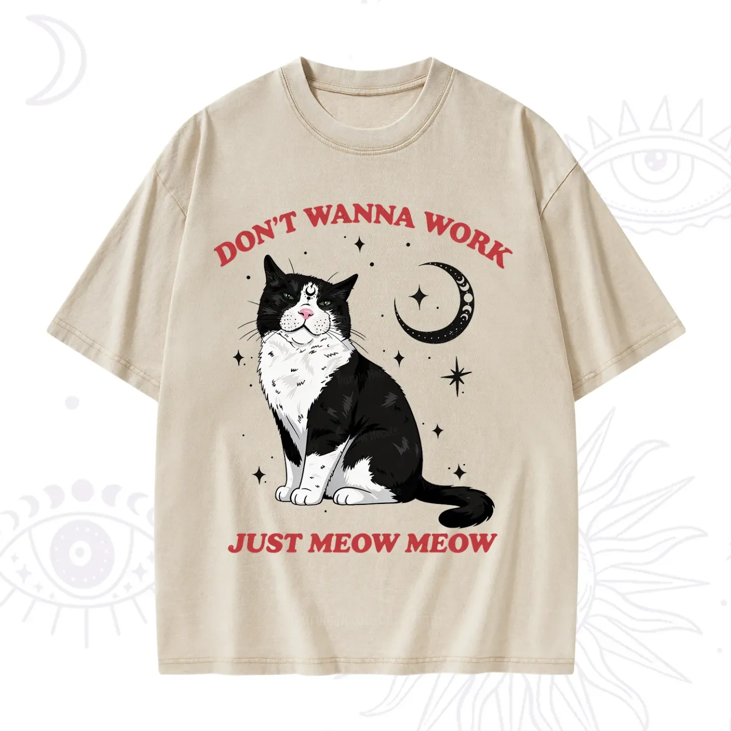Purplehecate Don't Wanna Work Just Meow Meow Washed T-Shirt