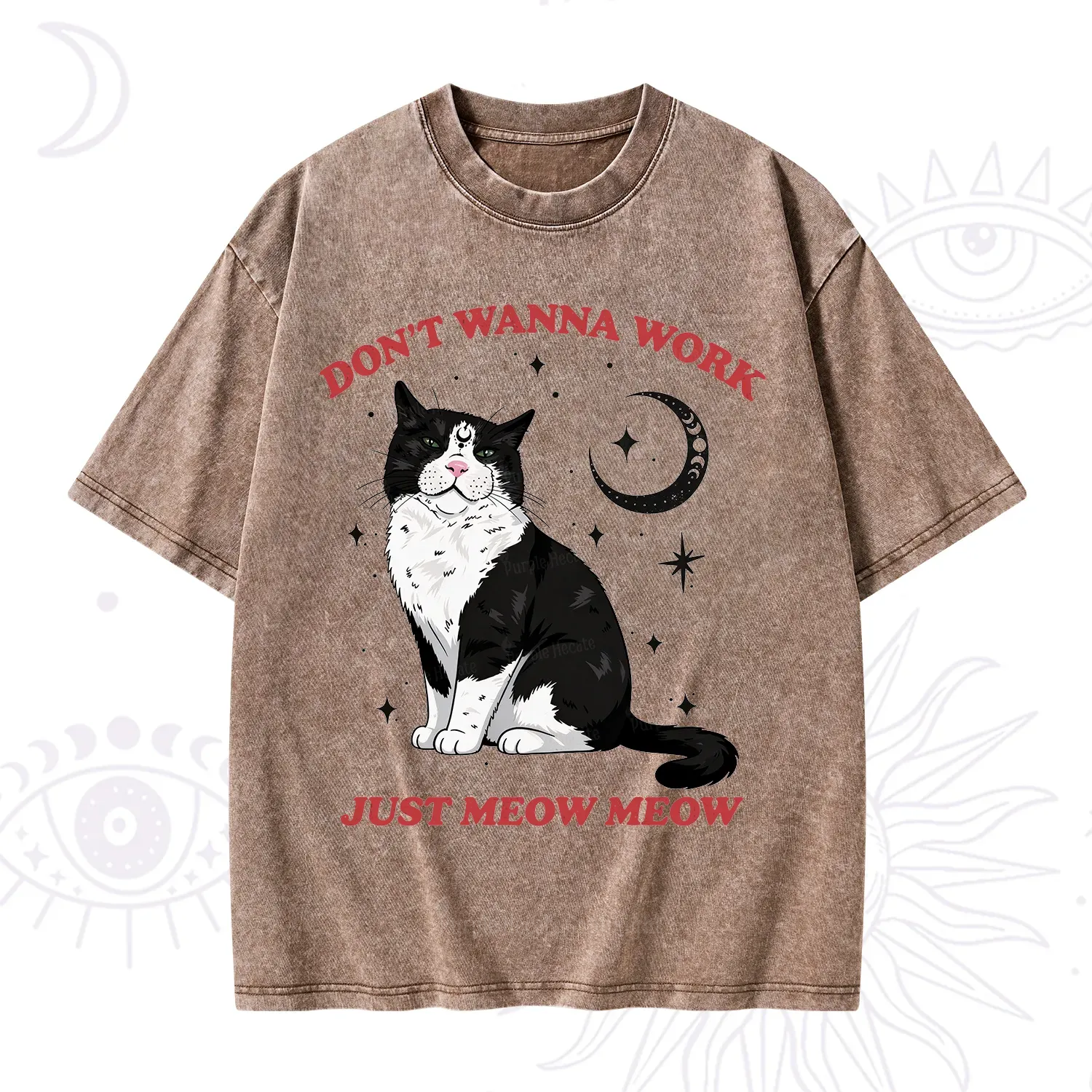 Purplehecate Don't Wanna Work Just Meow Meow Washed T-Shirt