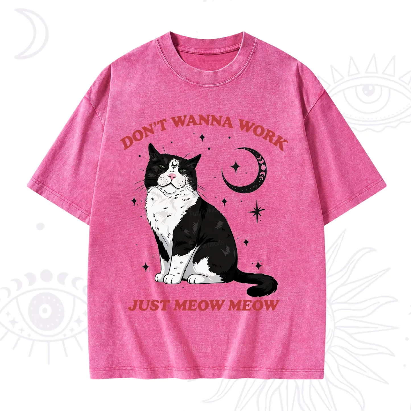 Purplehecate Don't Wanna Work Just Meow Meow Washed T-Shirt