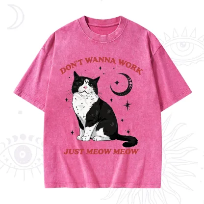 Purplehecate Don't Wanna Work Just Meow Meow Washed T-Shirt