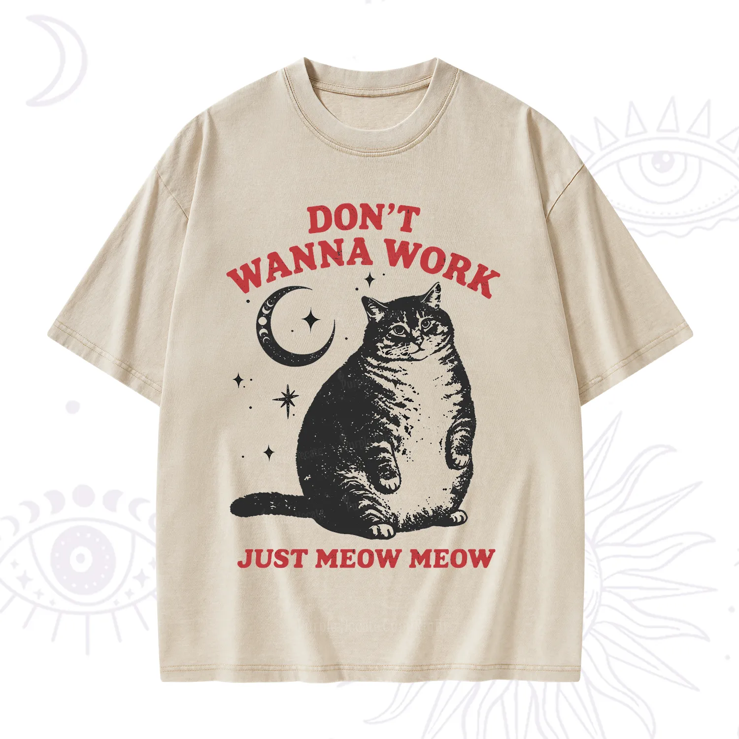 Purplehecate Don't Wanna Work Just Meow Meow Washed T-Shirt
