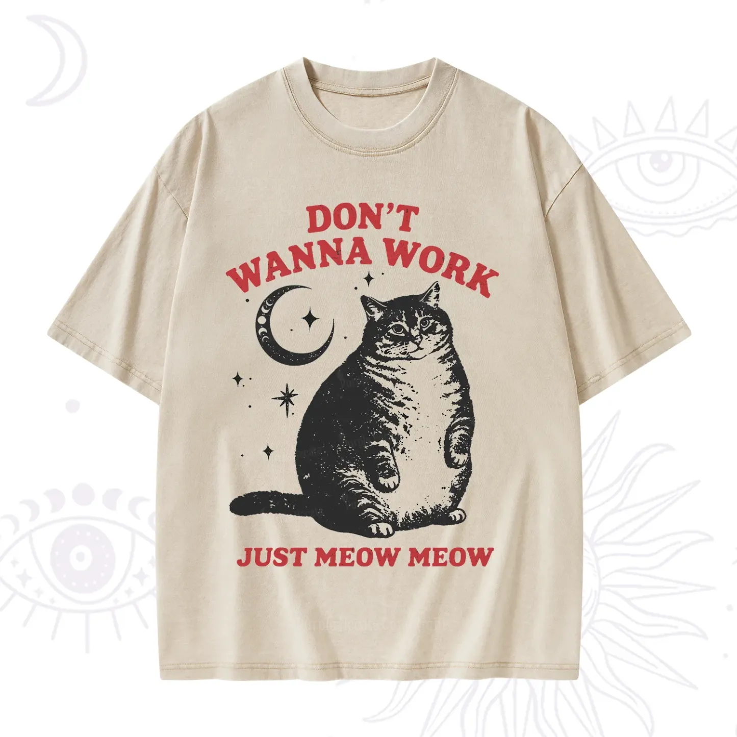 Purplehecate Don't Wanna Work Just Meow Meow Washed T-Shirt
