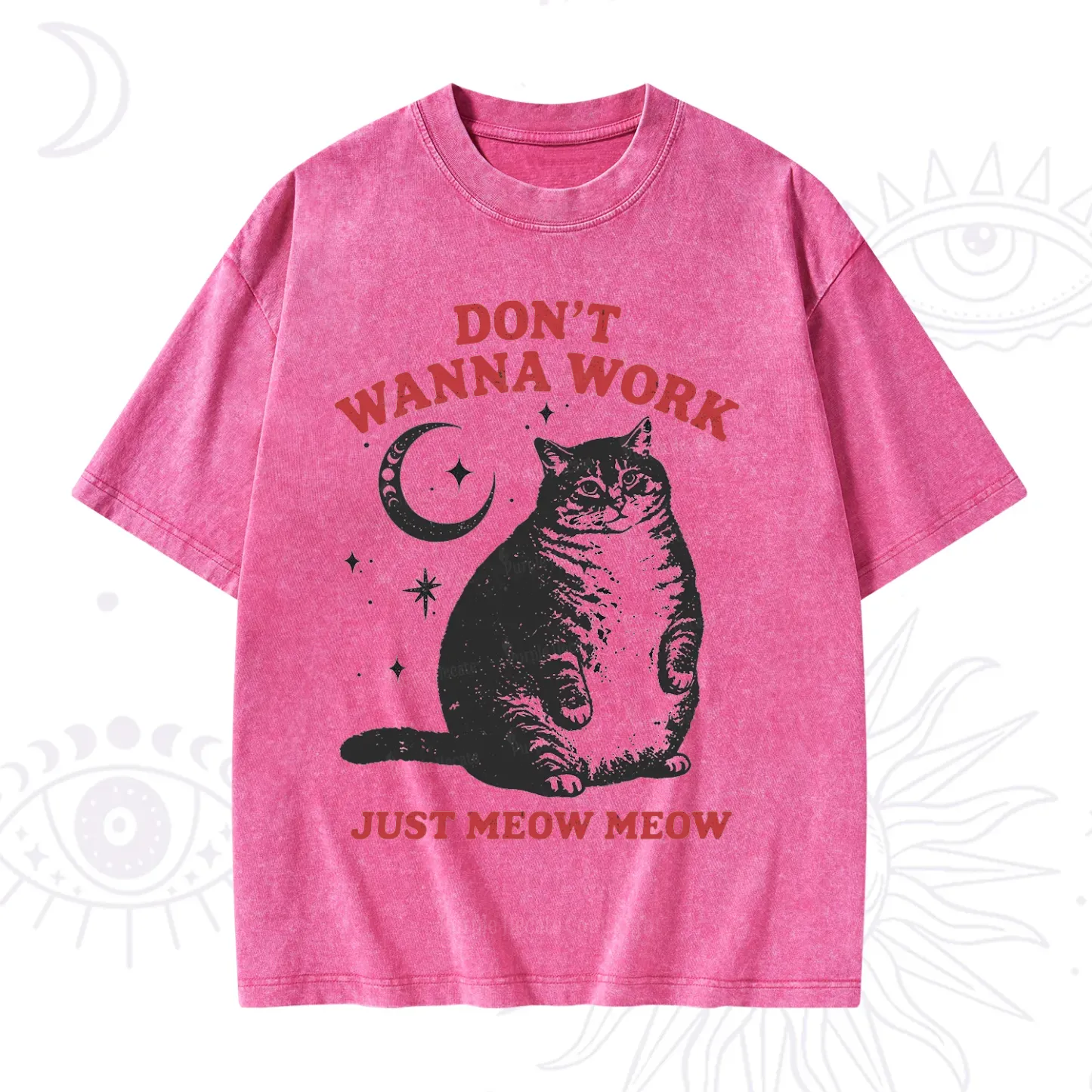 Purplehecate Don't Wanna Work Just Meow Meow Washed T-Shirt