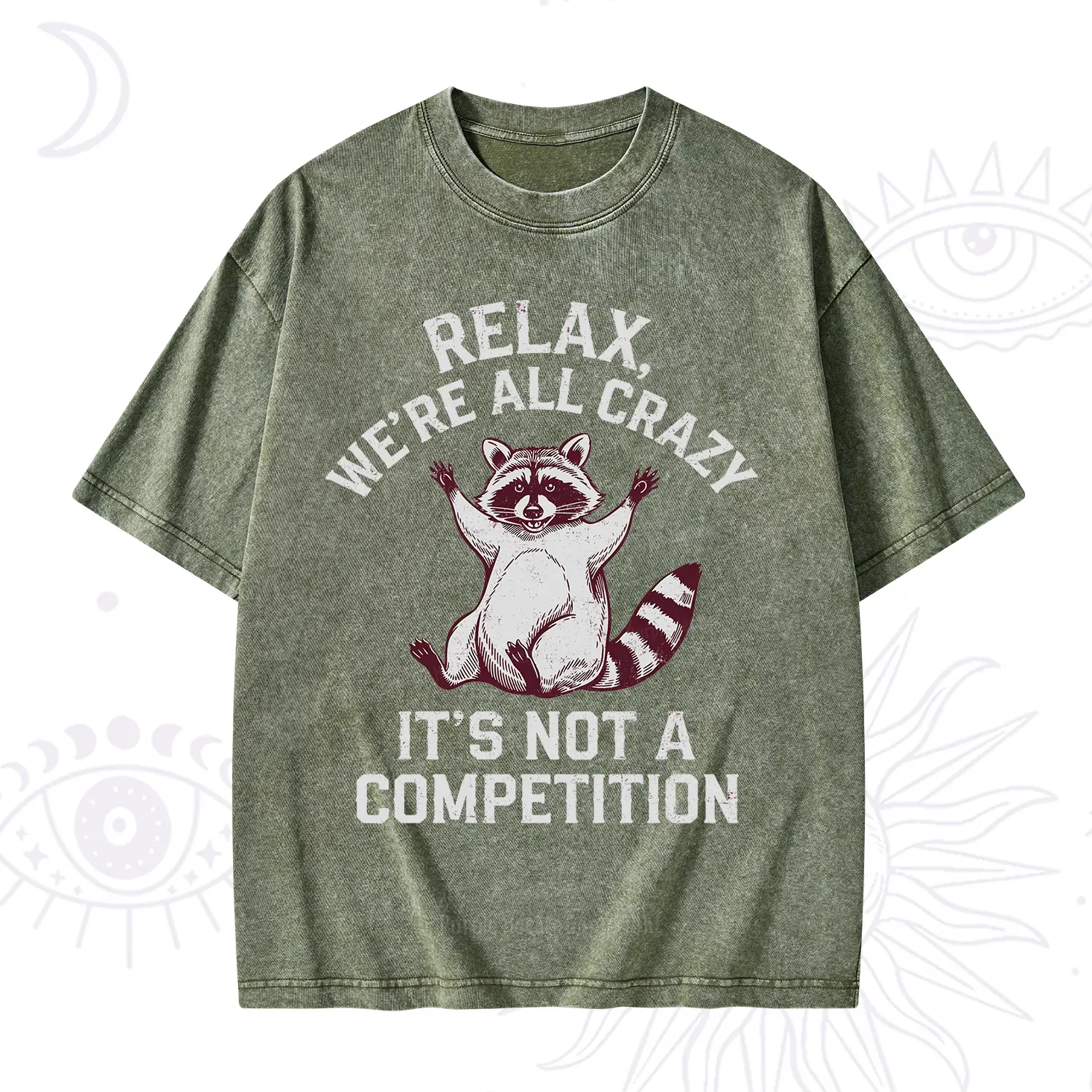 Purplehecate Relax We're All Crazy Raccoon Washed T-Shirt