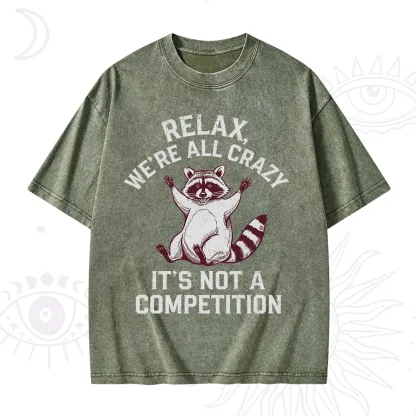 Purplehecate Relax We're All Crazy Raccoon Washed T-Shirt
