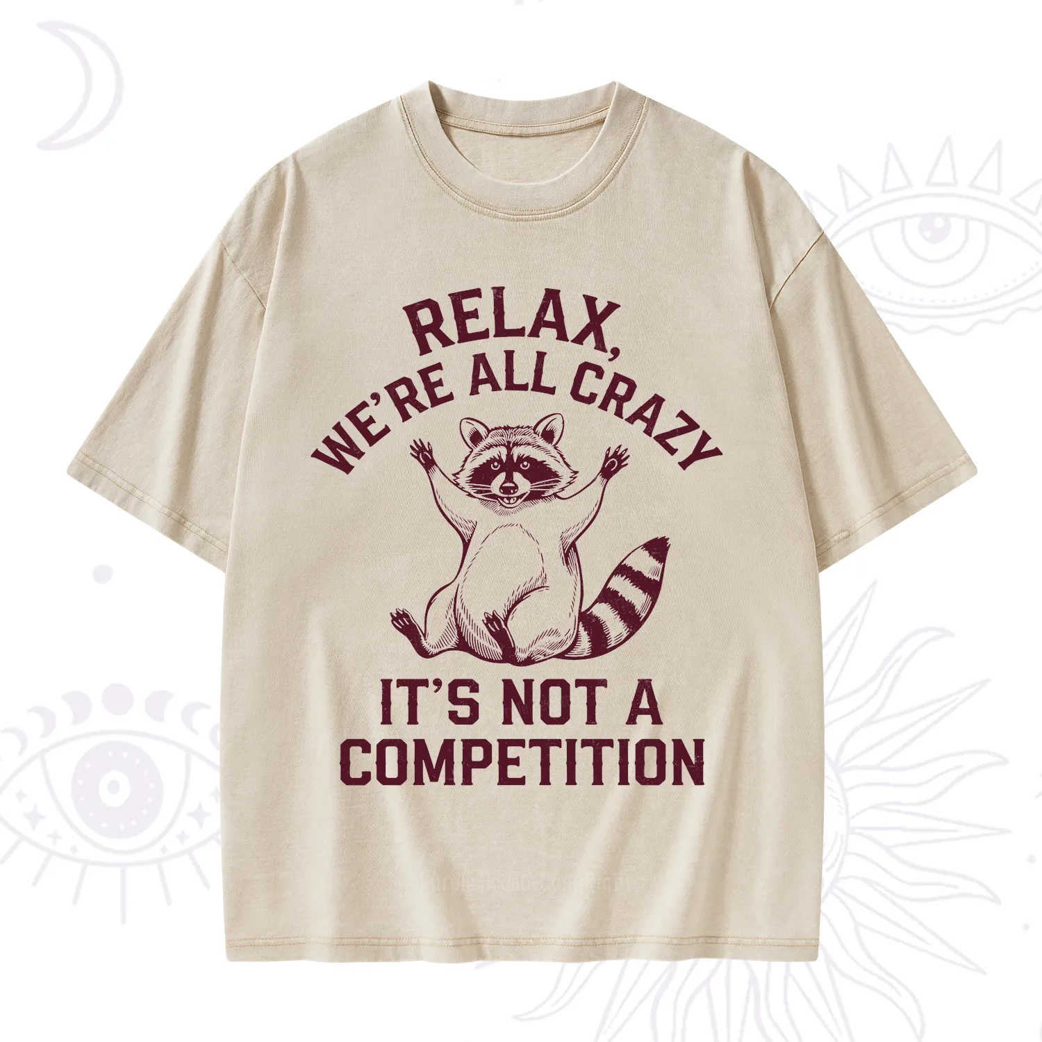 Purplehecate Relax We're All Crazy Raccoon Washed T-Shirt
