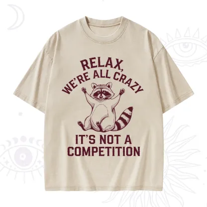 Purplehecate Relax We're All Crazy Raccoon Washed T-Shirt