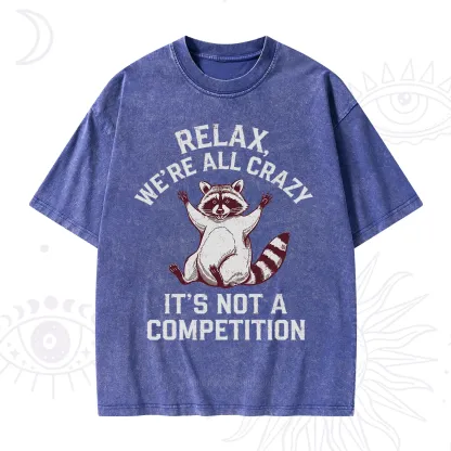 Purplehecate Relax We're All Crazy Raccoon Washed T-Shirt