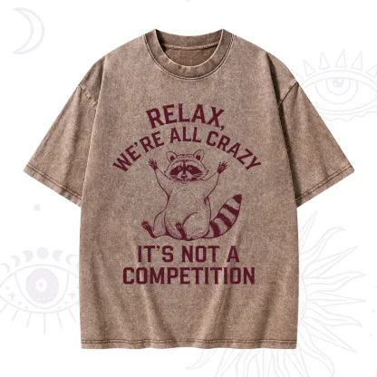 Purplehecate Relax We're All Crazy Raccoon Washed T-Shirt