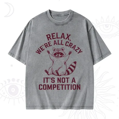 Purplehecate Relax We're All Crazy Raccoon Washed T-Shirt