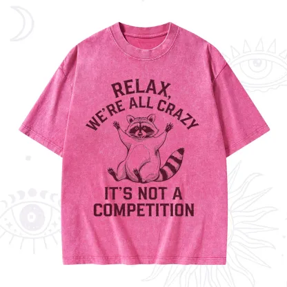 Purplehecate Relax We're All Crazy Raccoon Washed T-Shirt