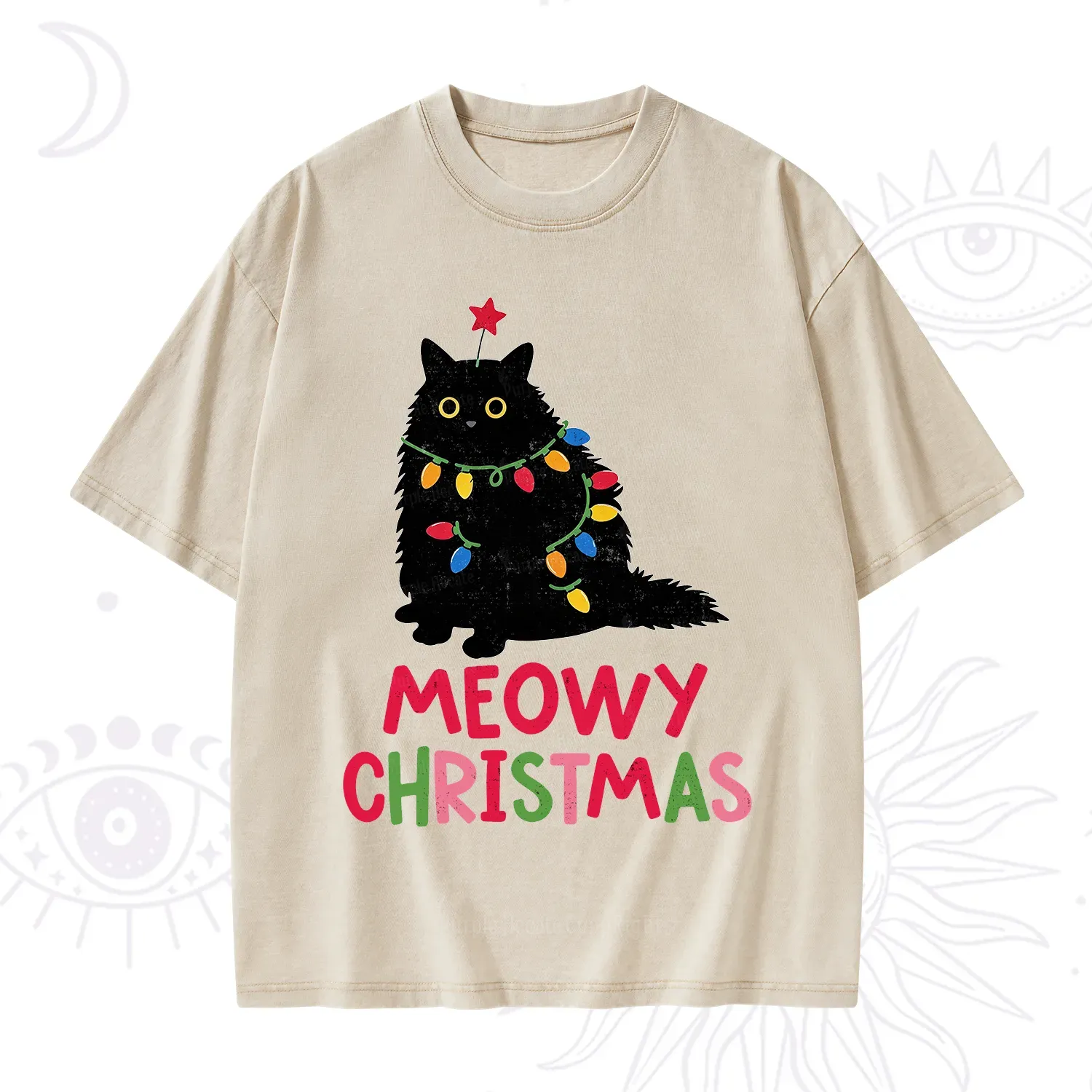 Purplehecate Meowy Christmas Black Cat Washed T-Shirt