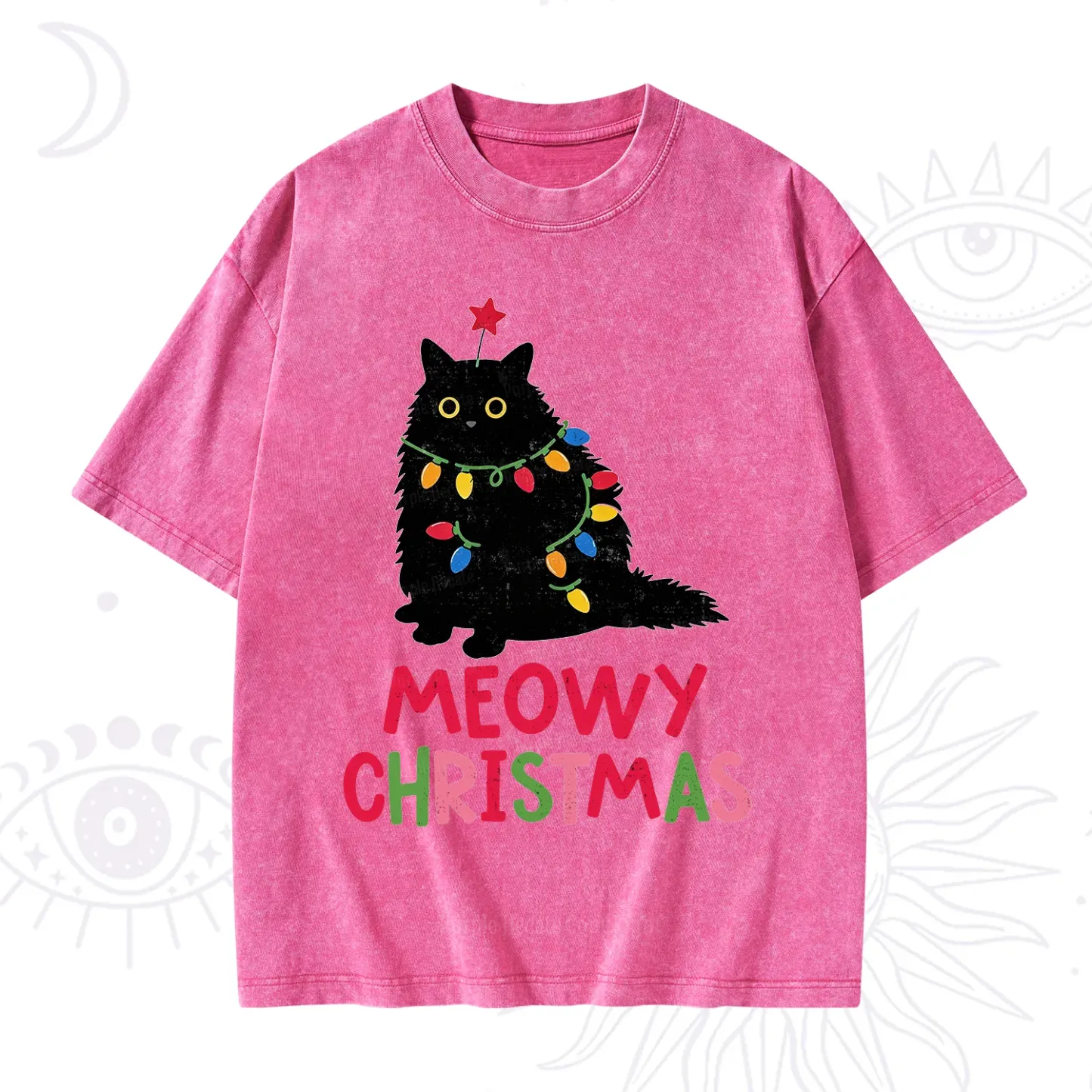 Purplehecate Meowy Christmas Black Cat Washed T-Shirt