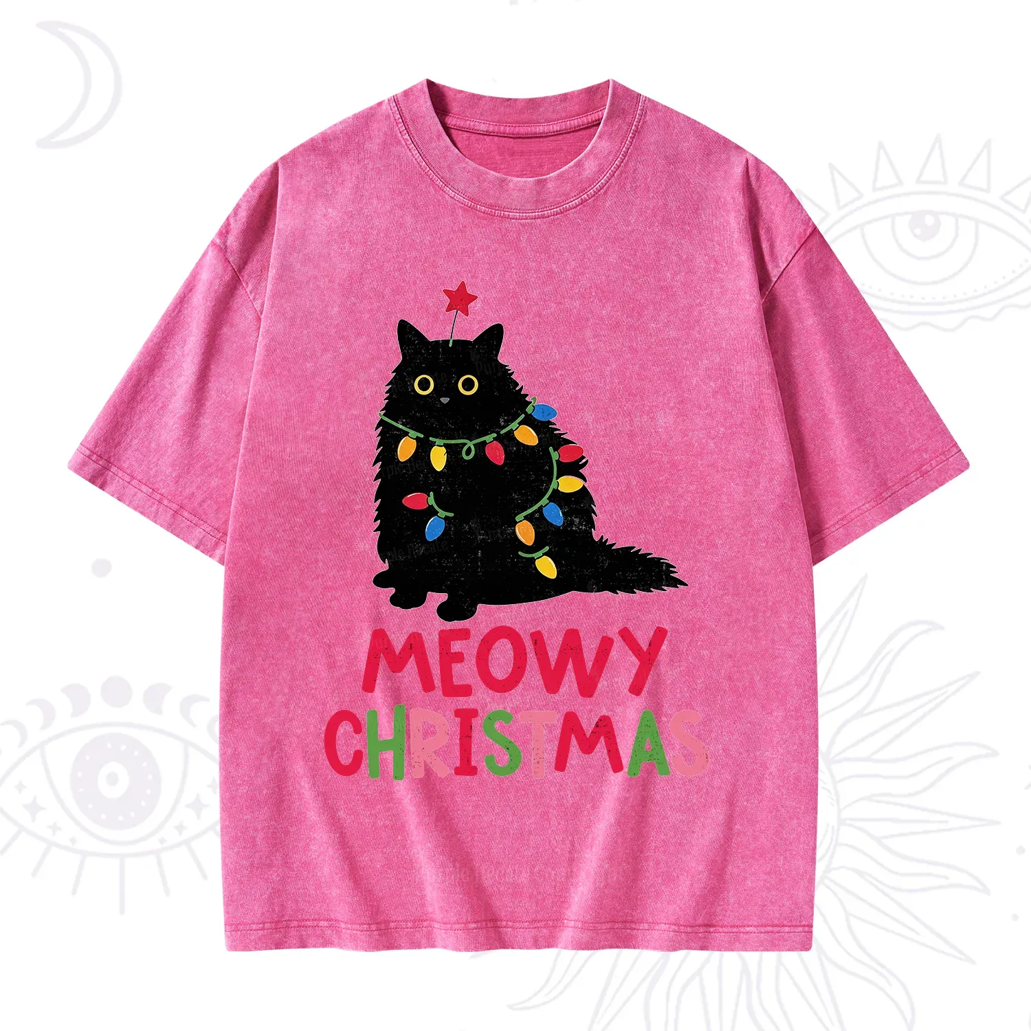 Purplehecate Meowy Christmas Black Cat Washed T-Shirt