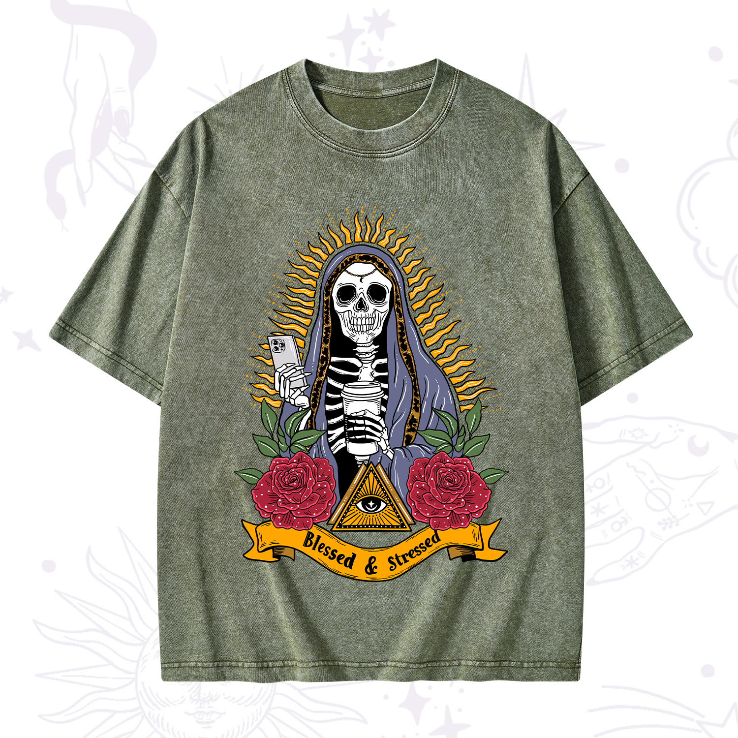 Purplehecate Blessed And Stressed Washed T-Shirt