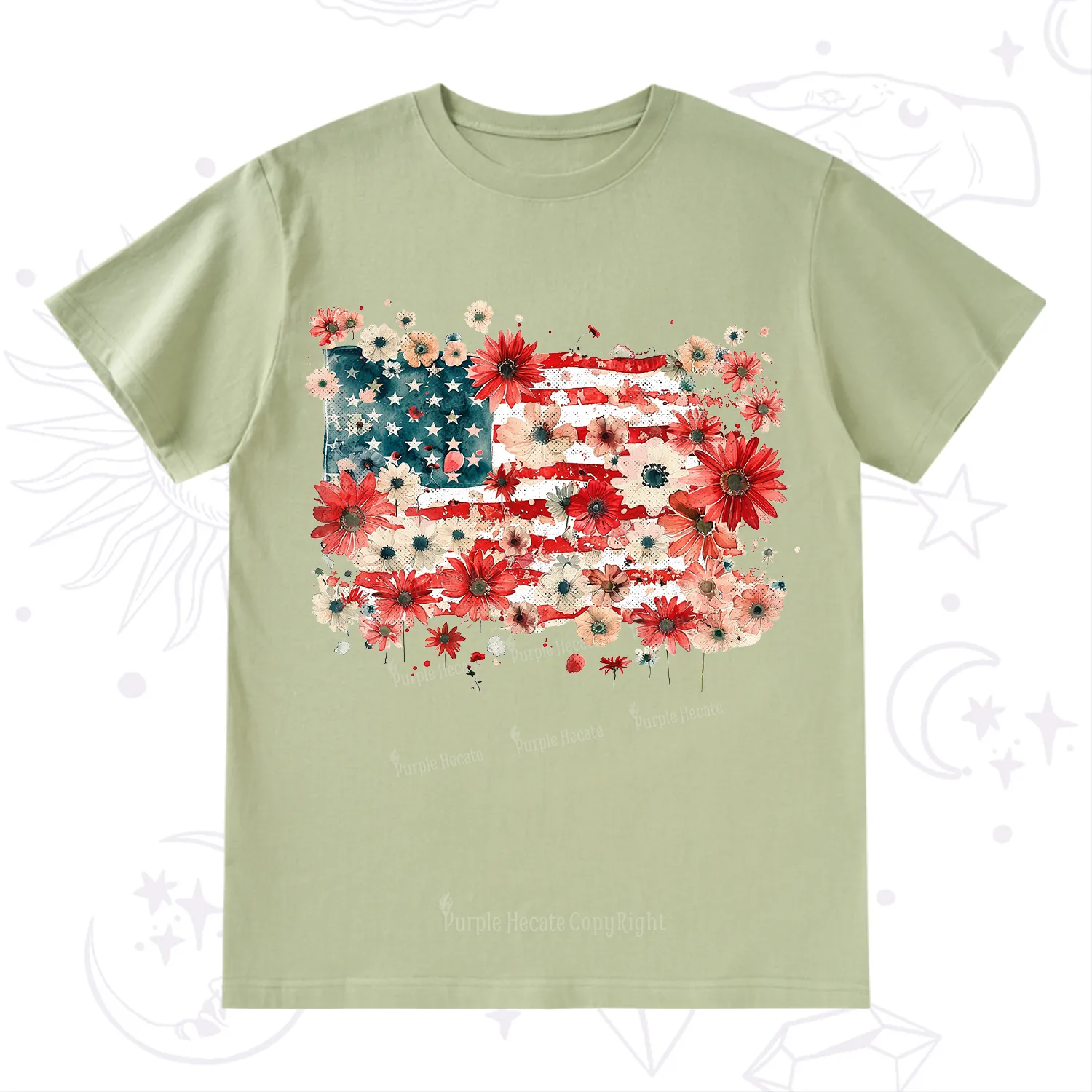 Purplehecate Floral American Flag T-Shirt