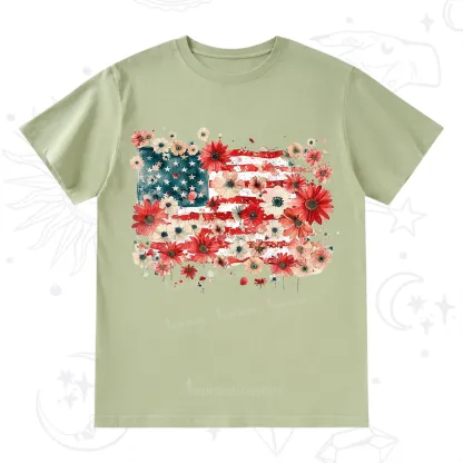 Purplehecate Floral American Flag T-Shirt