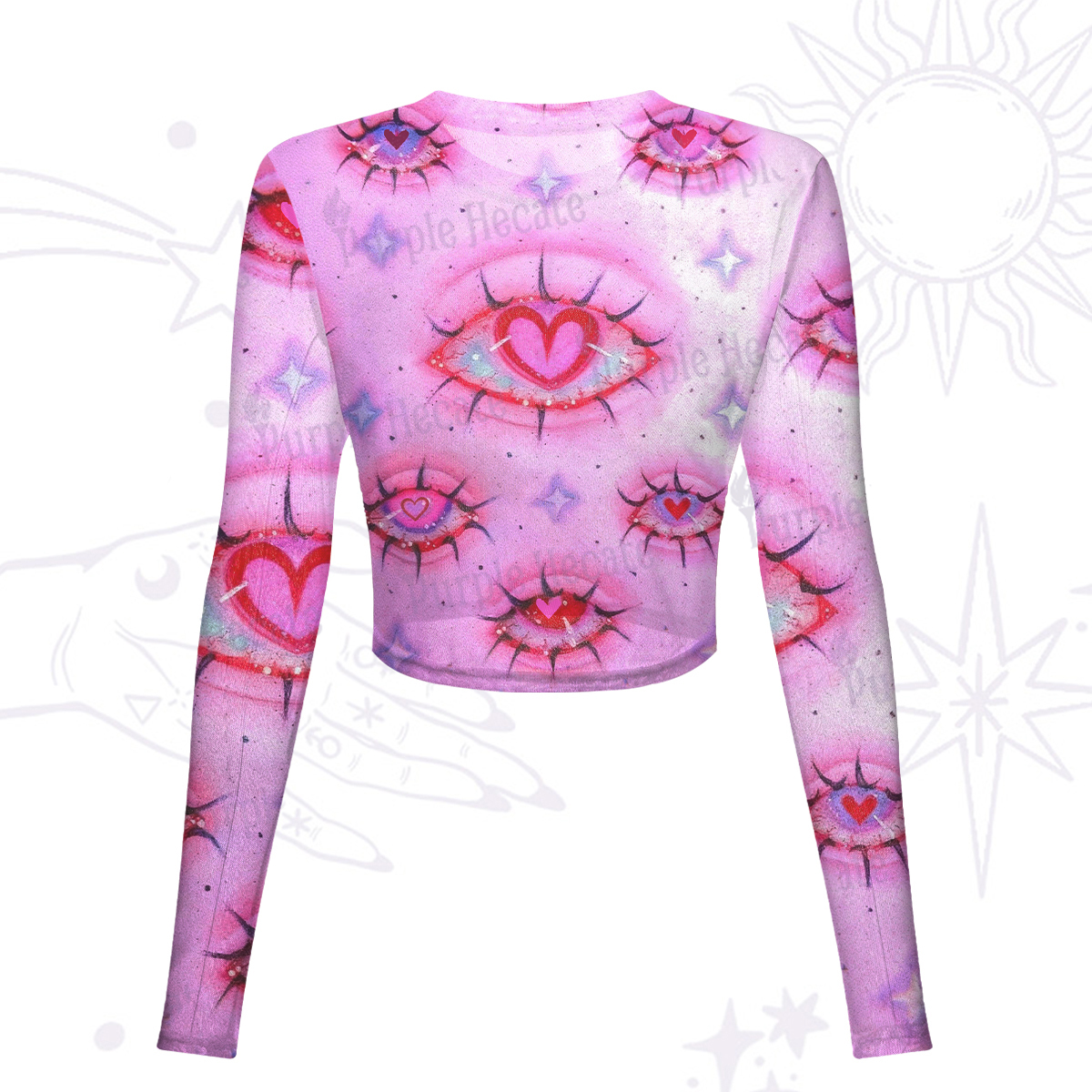 Purplehecate Mystic Love-Eye Mesh Long Sleeve Crop Top