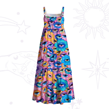 Purplehecate Psyche Eyes Wide Straps Maxi Dress