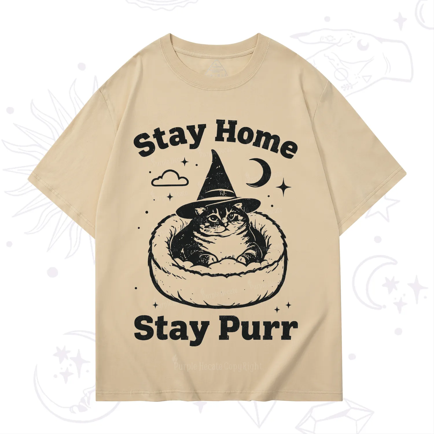 Purplehecate Stay Home Stay Purr Witch Cat T-Shirt