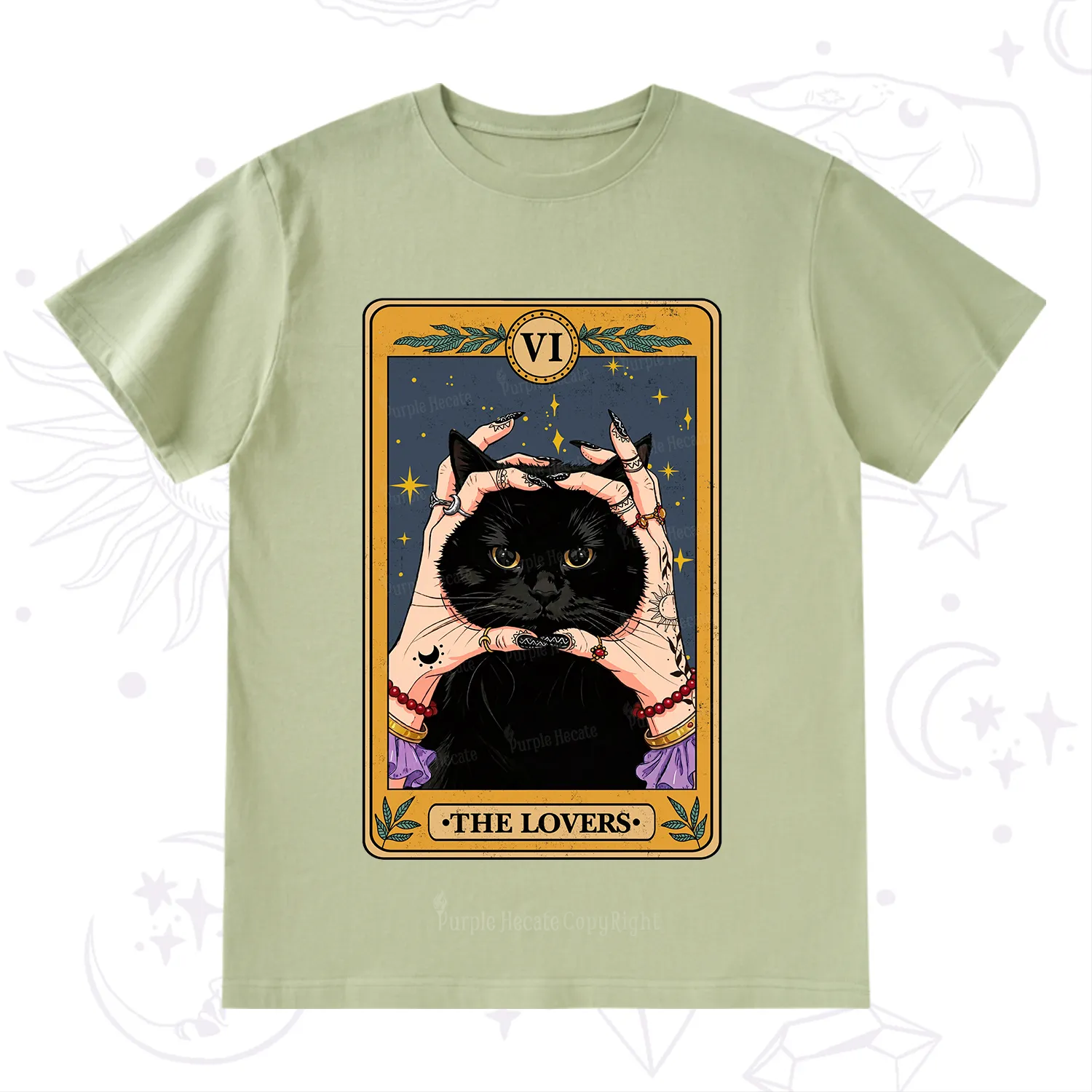 Purplehecate Black Cat The Lovers Tarot Card T-Shirt