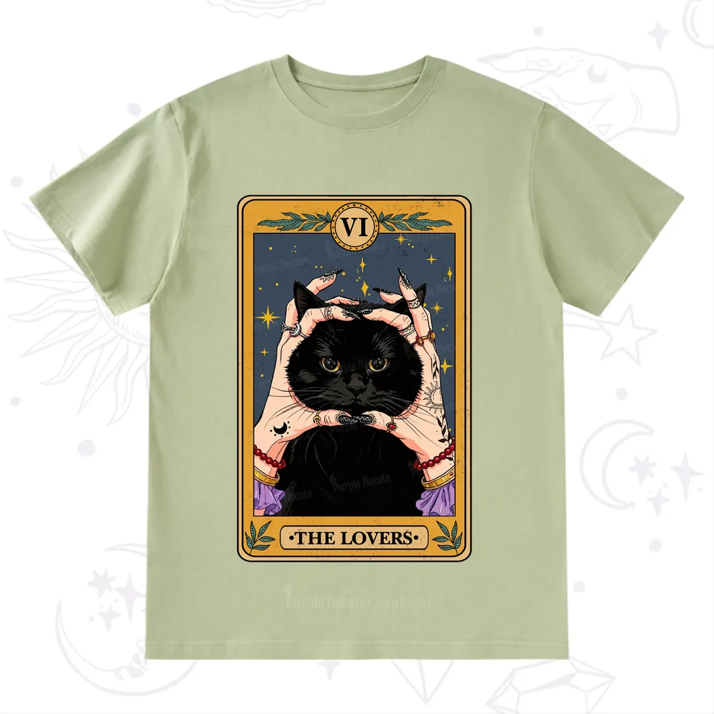 Purplehecate Black Cat The Lovers Tarot Card T-Shirt