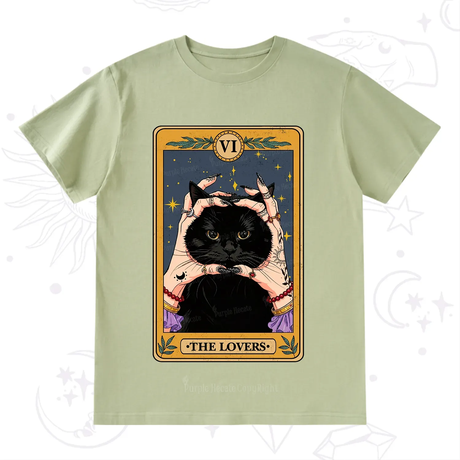 Purplehecate Black Cat The Lovers Tarot Card T-Shirt