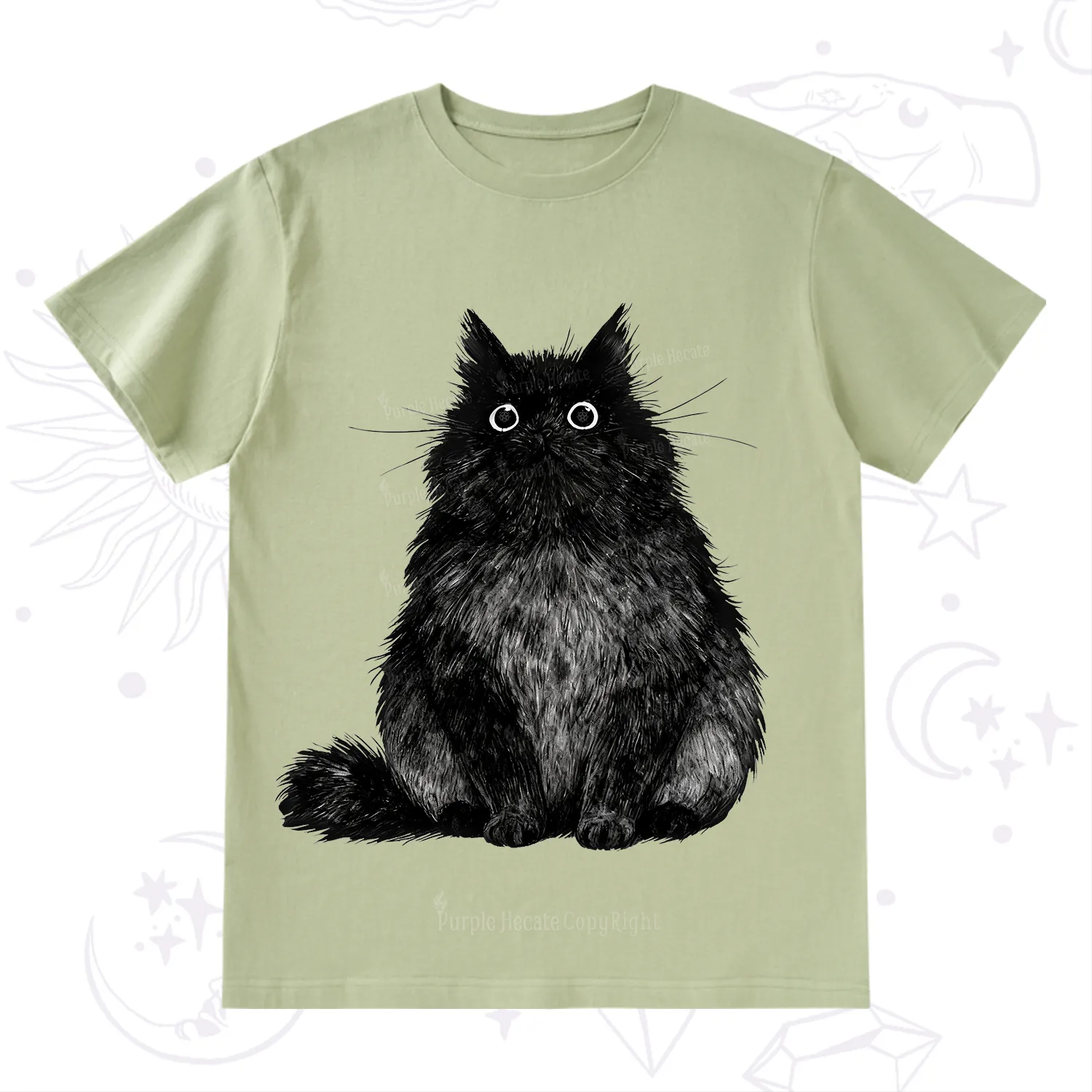 Purplehecate Cute Black Fluffy Cat T-Shirt