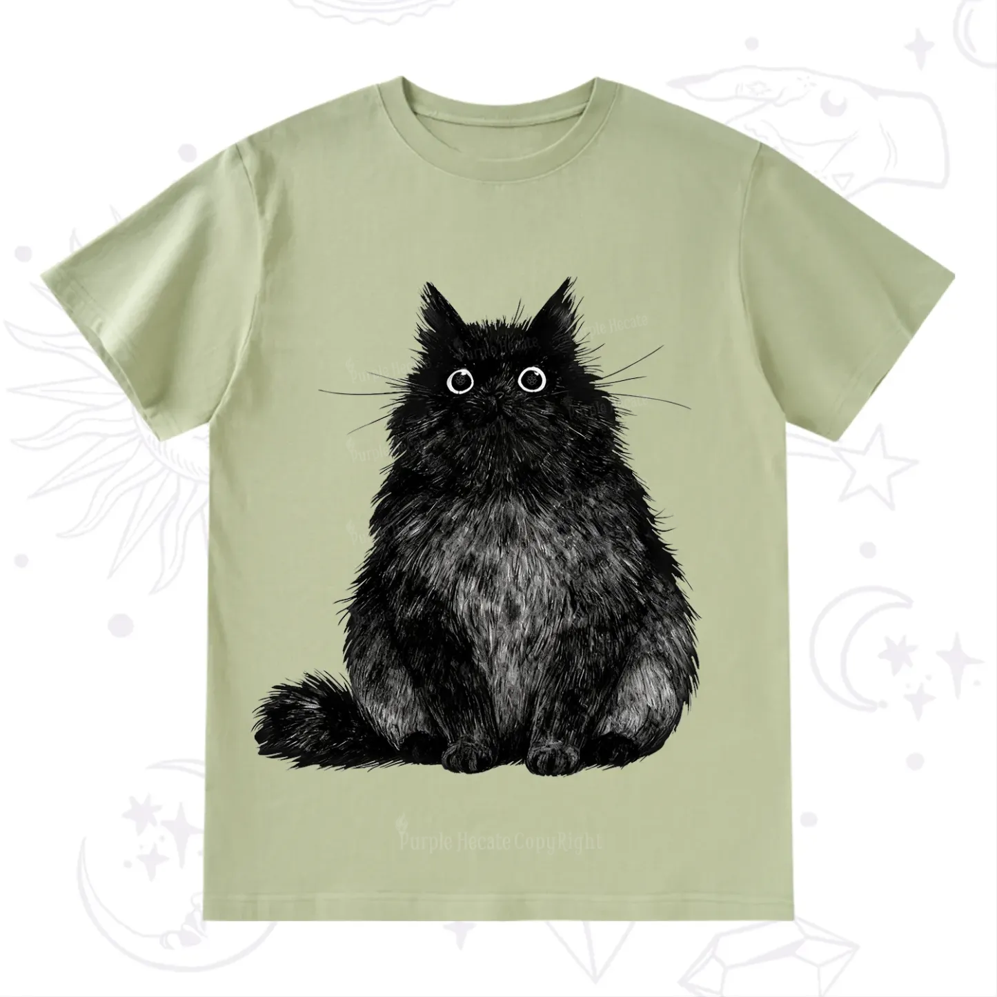 Purplehecate Cute Black Fluffy Cat T-Shirt