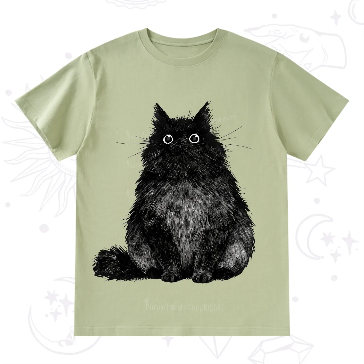 Purplehecate Cute Black Fluffy Cat T-Shirt