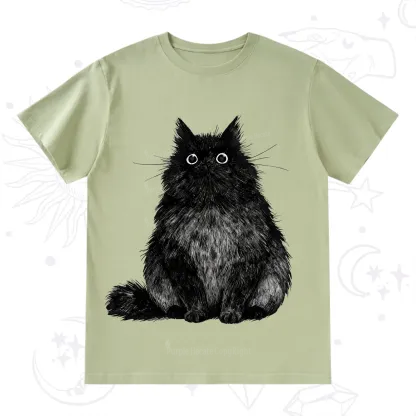 Purplehecate Cute Black Fluffy Cat T-Shirt