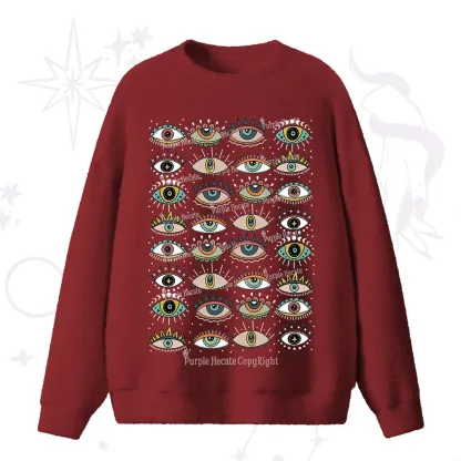 Purplehecate Evil Eye Pattern Fuzzy Ugly Sweater