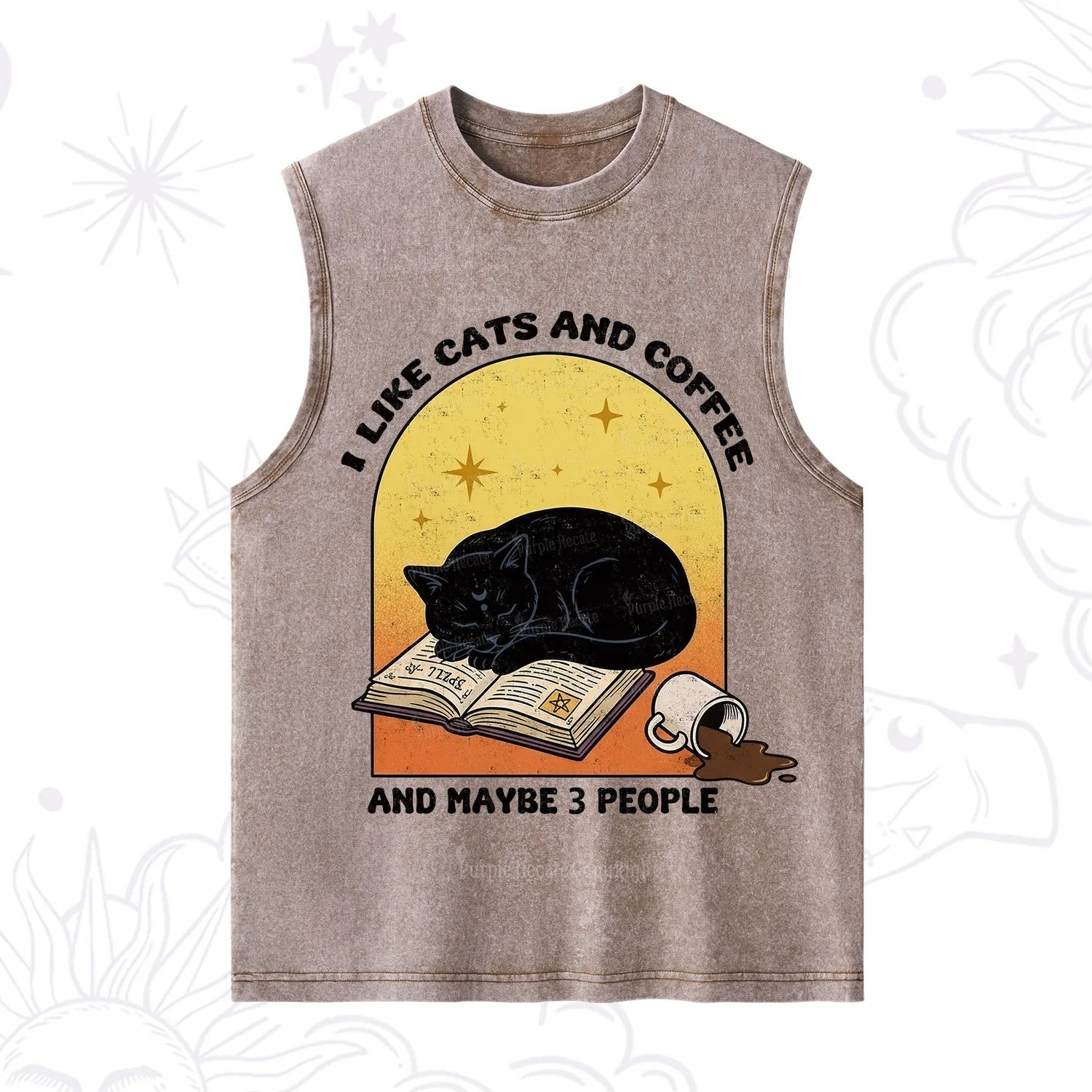 Purplehecate I Like Cats And Coffee Washed Tank