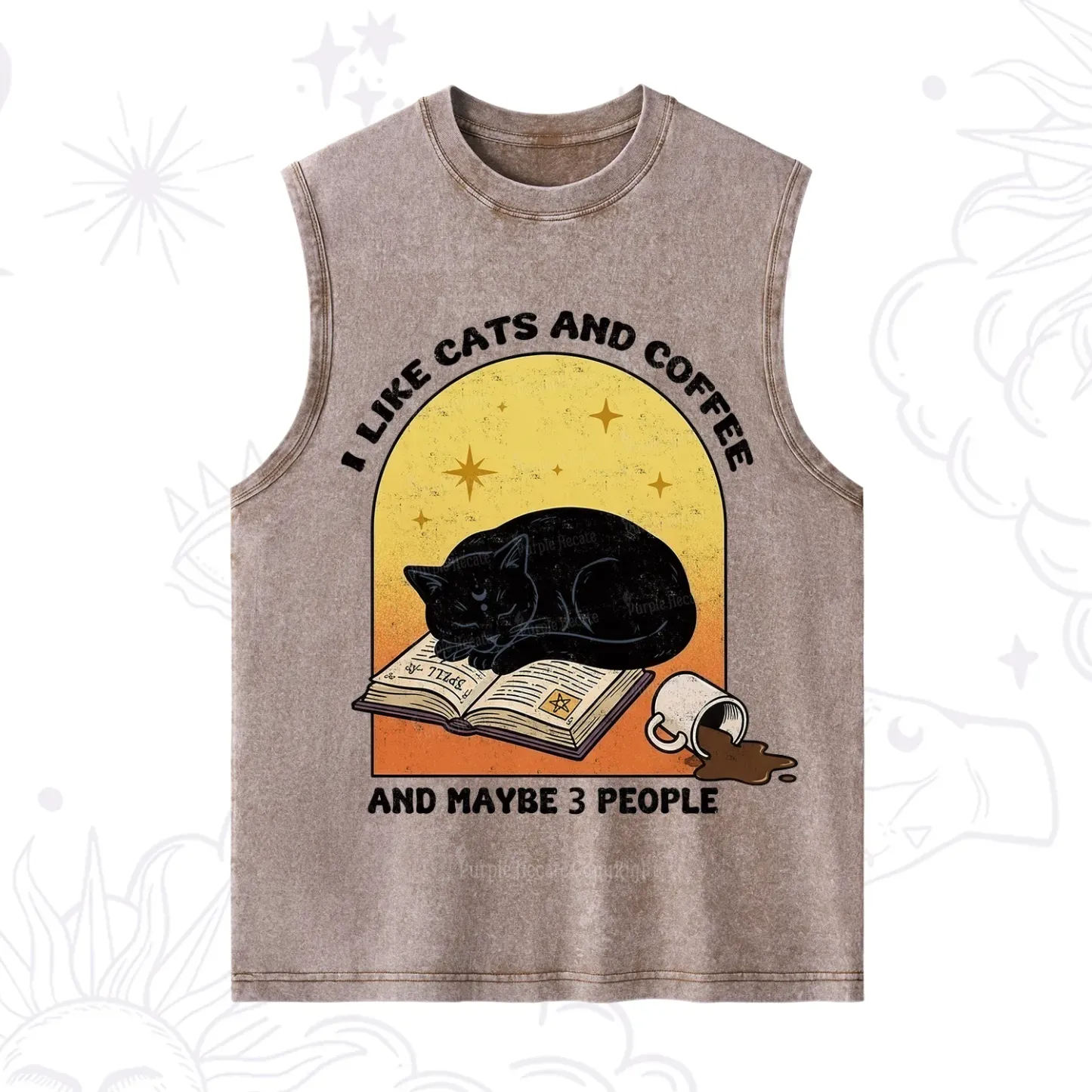 Purplehecate I Like Cats And Coffee Washed Tank