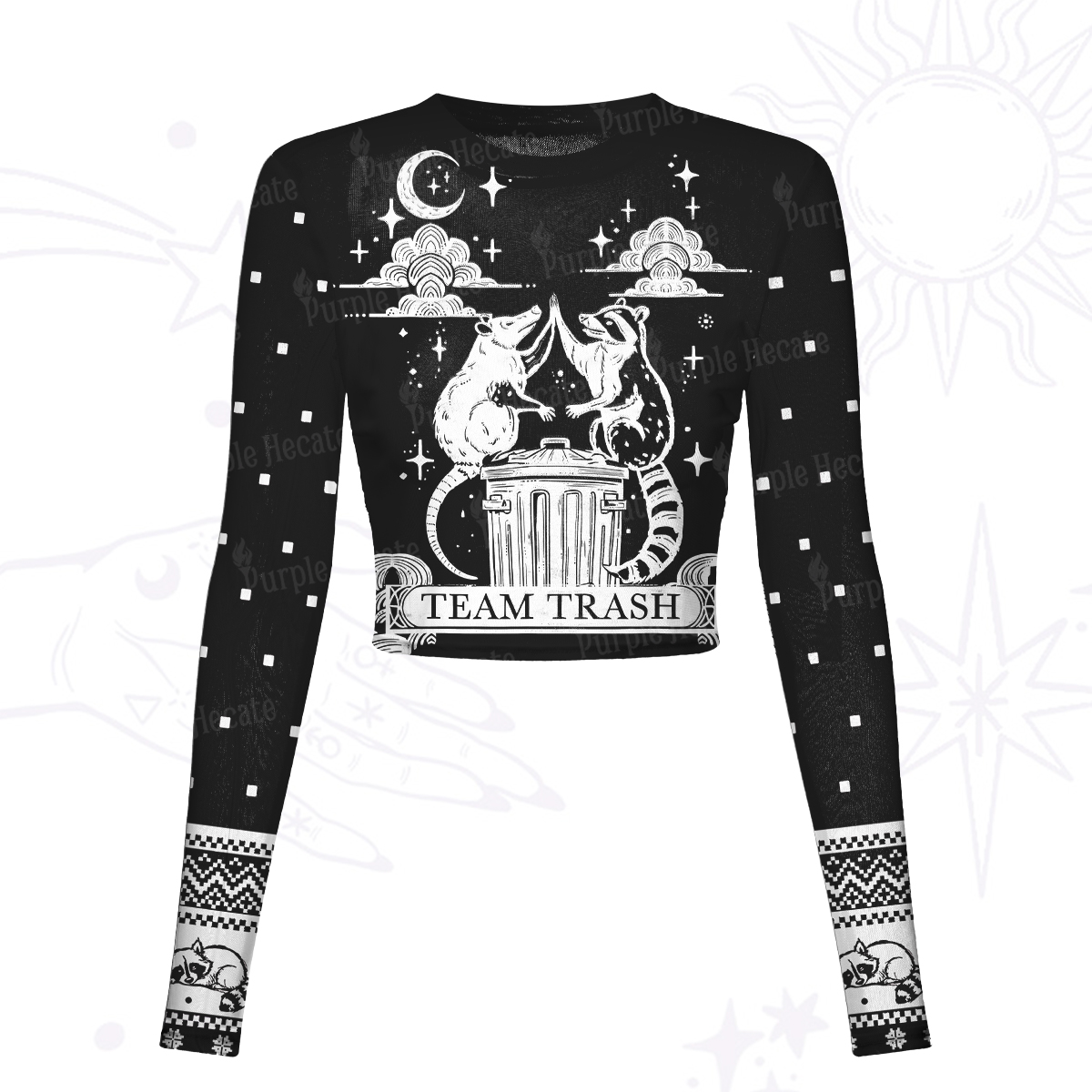 Purplehecate The Team Trash Raccoon Tarot Mesh Long Sleeve Crop Top