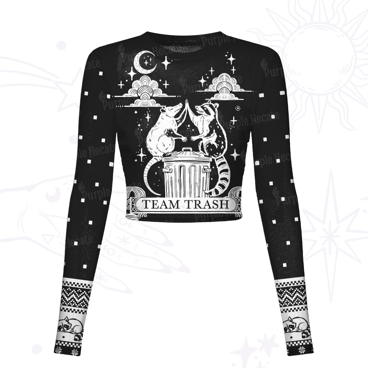 Purplehecate The Team Trash Raccoon Tarot Mesh Long Sleeve Crop Top