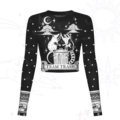 Purplehecate The Team Trash Raccoon Tarot Mesh Long Sleeve Crop Top