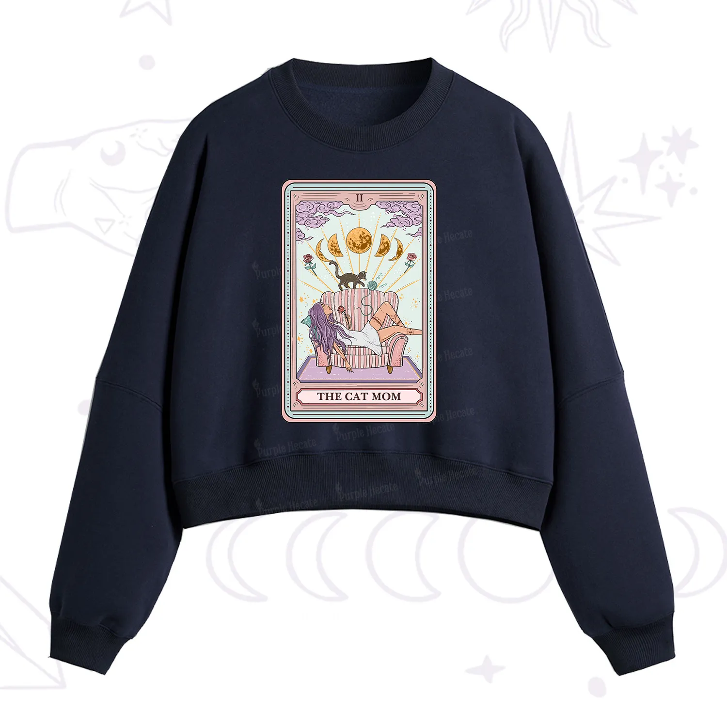 Purplehecate The Cat Mom Tarot Fleece Cropped Sweatshirt