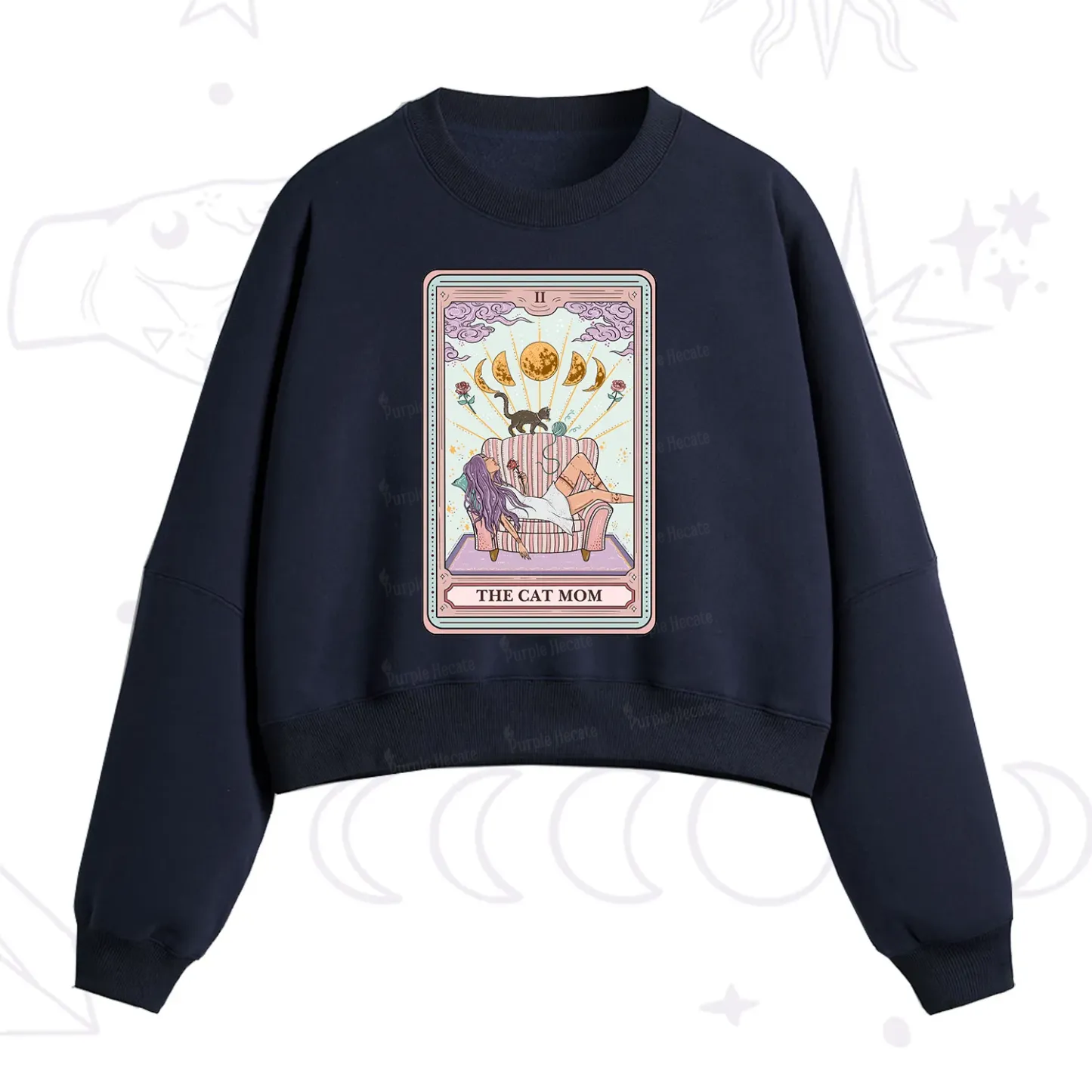 Purplehecate The Cat Mom Tarot Fleece Cropped Sweatshirt