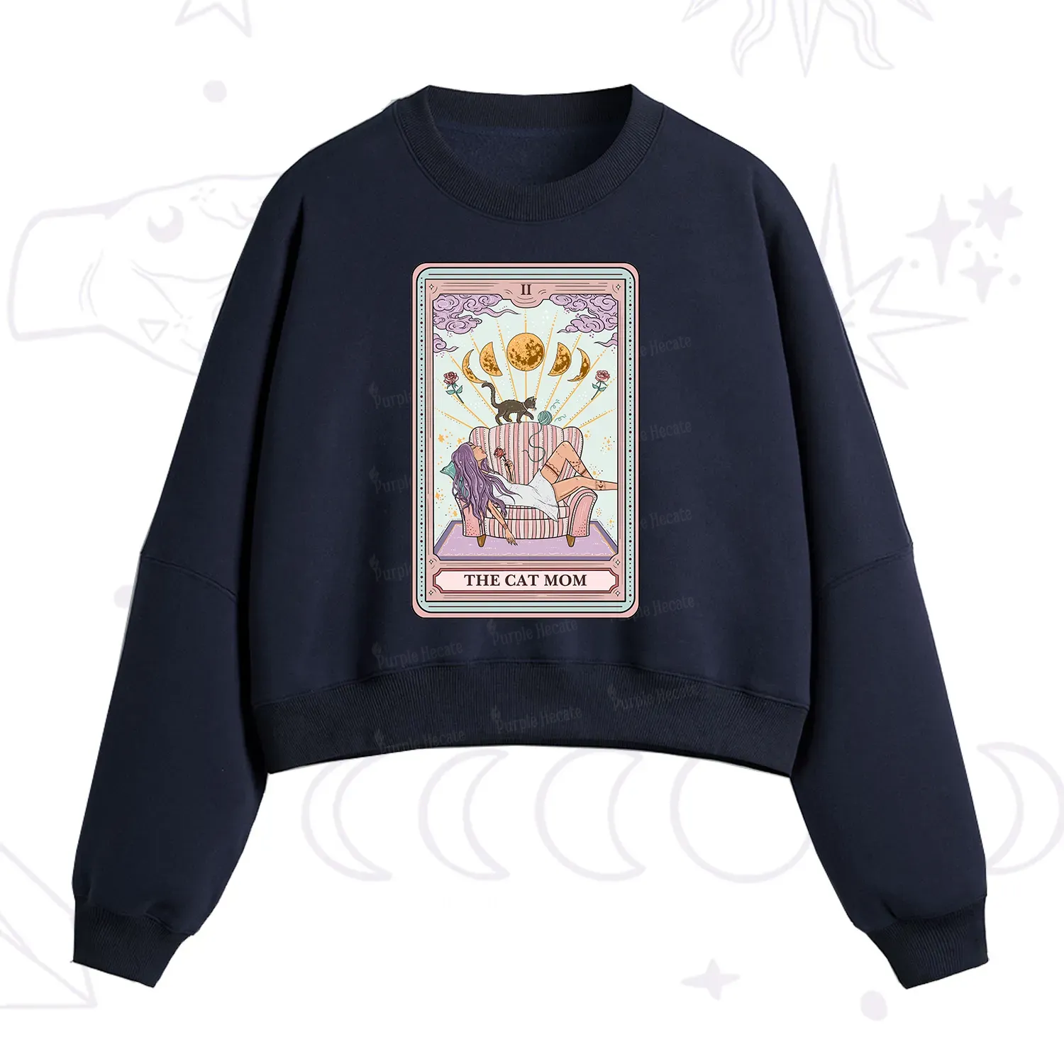 Purplehecate The Cat Mom Tarot Fleece Cropped Sweatshirt
