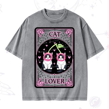 Purplehecate The Lovers Cherry Cat Tarot Washed T-Shirt