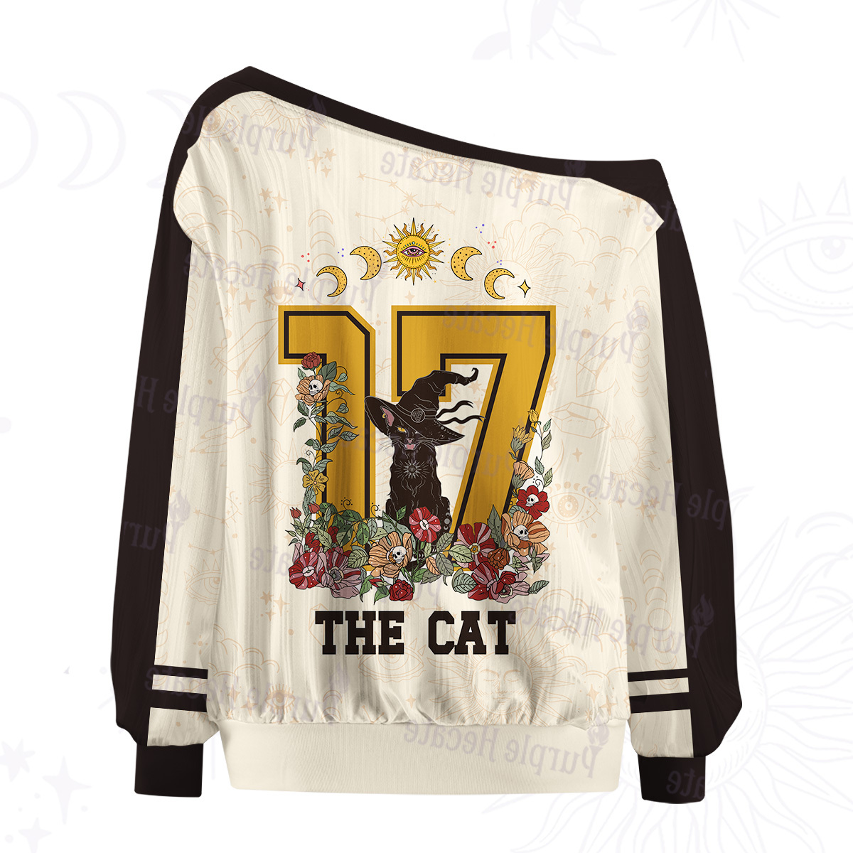 Purplehecate The Black Cat Off The Shoulder Graphic Jersey