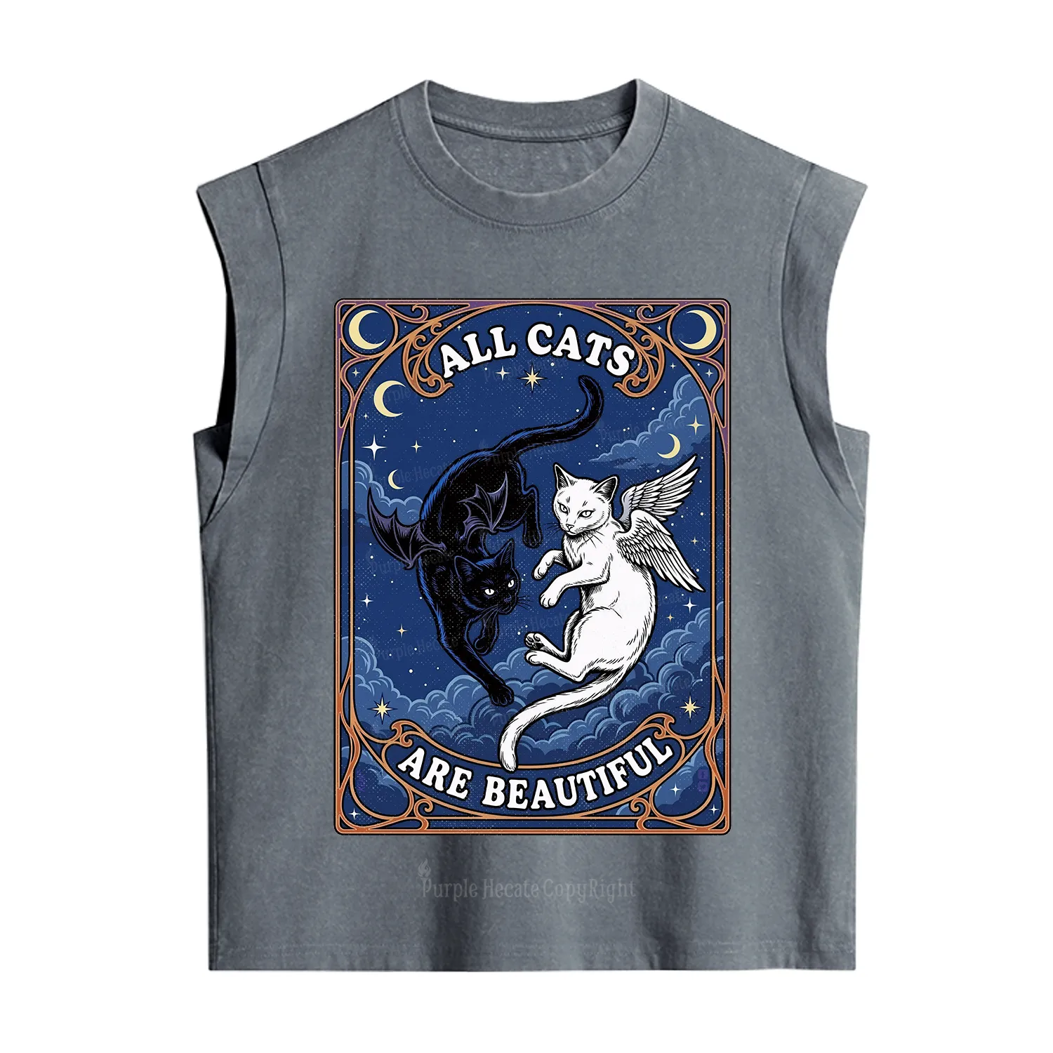 Purplehecate Angel & Devil Cat Vintage Washed Tank