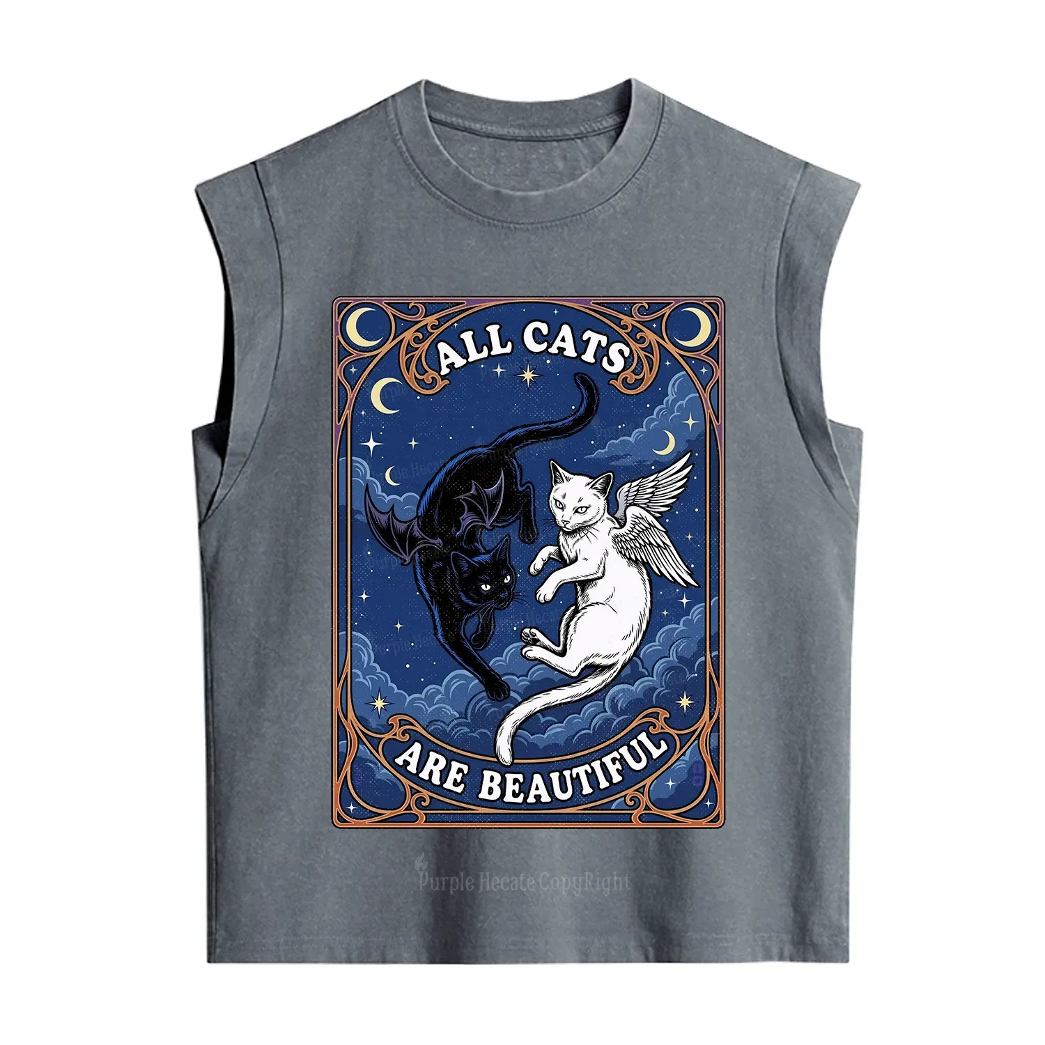 Purplehecate Angel & Devil Cat Vintage Washed Tank