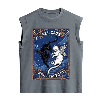 Purplehecate Angel & Devil Cat Vintage Washed Tank