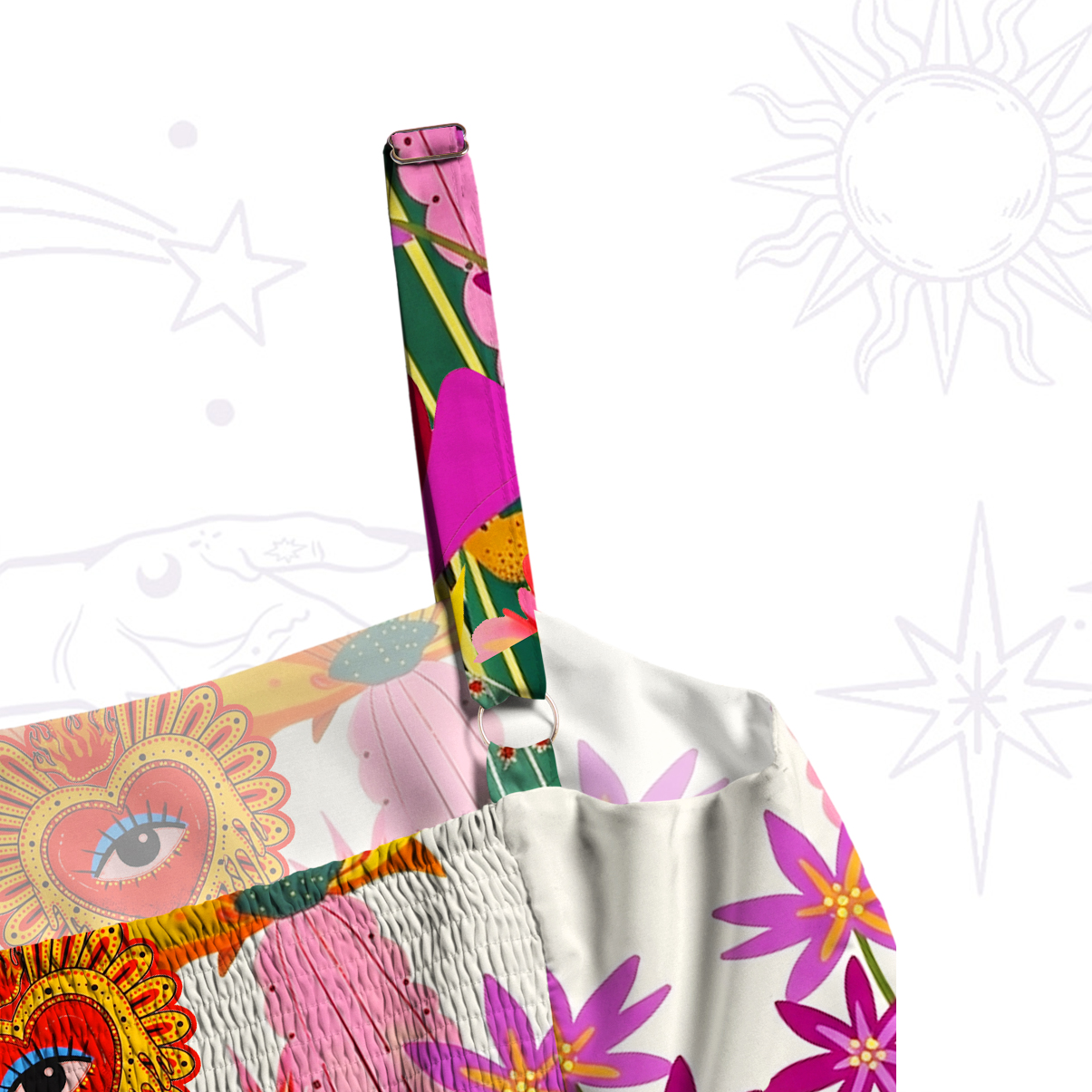 Purplehecate Sacred Heart Cactus Bloom Wide Straps Maxi Dress