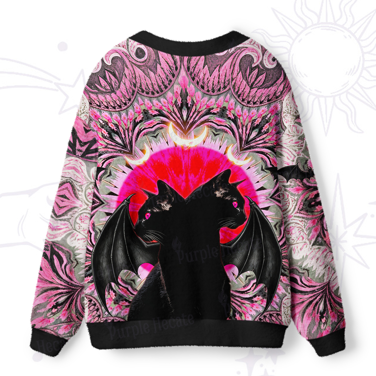 Purplehecate Blood Moon Twin Demon Black Cats Ugly Cardigan Sweaters