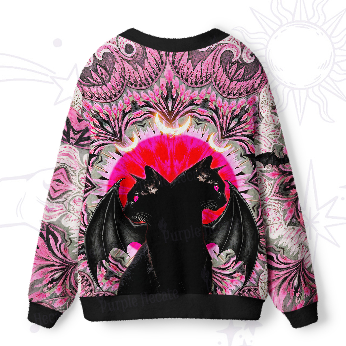 Purplehecate Blood Moon Twin Demon Black Cats Ugly Cardigan Sweaters