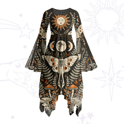Purplehecate Sun Moon Moth Bell Sleeve Dress