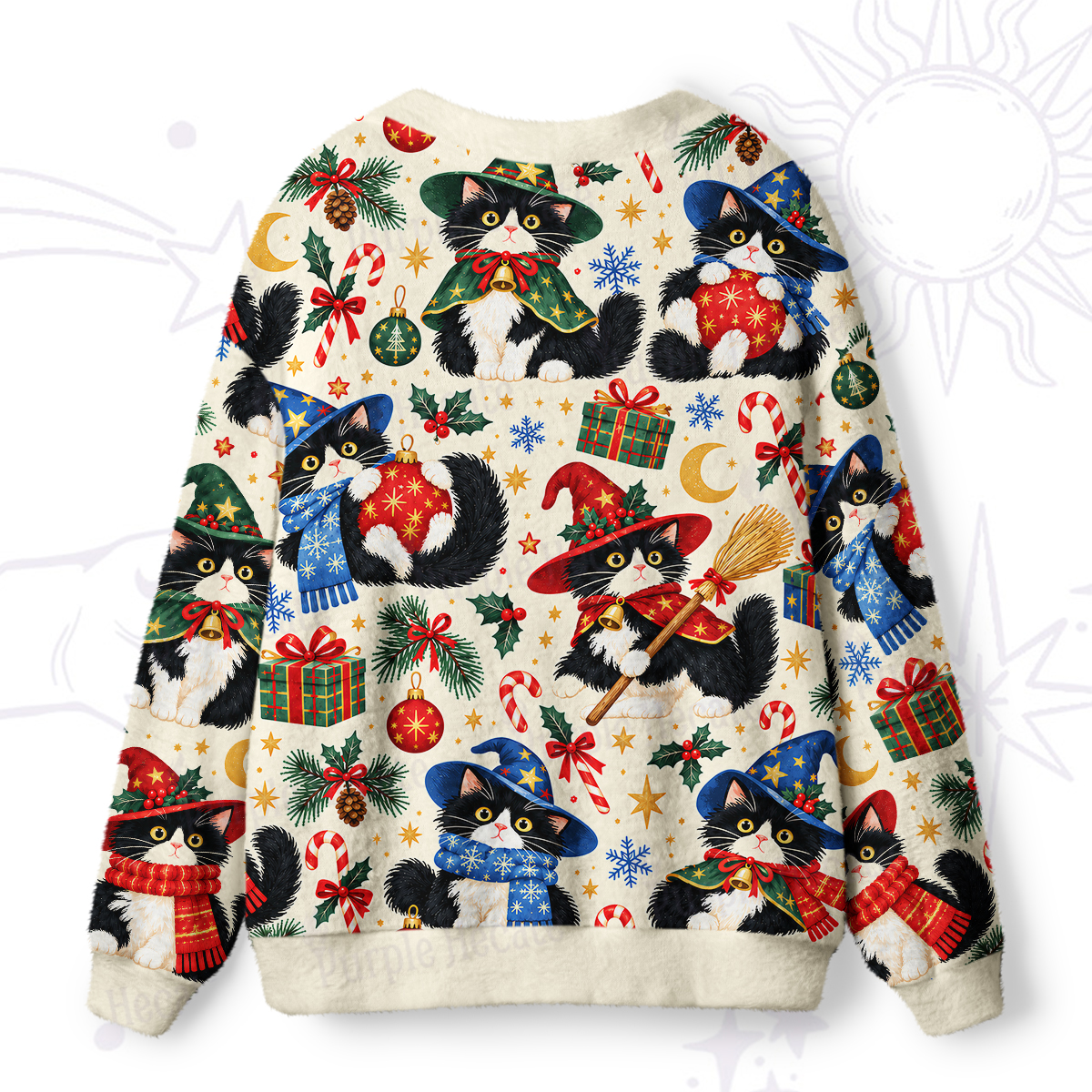 Purplehecate Christmas Wizard Cats Party Ugly Cardigan Sweaters